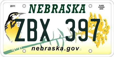NE license plate ZBX397