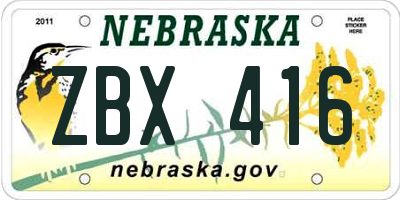 NE license plate ZBX416