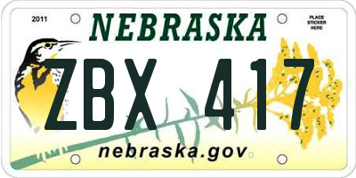 NE license plate ZBX417