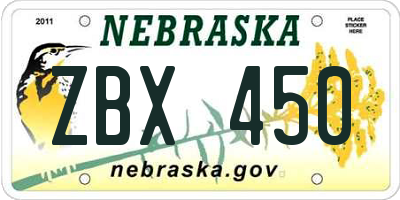 NE license plate ZBX450