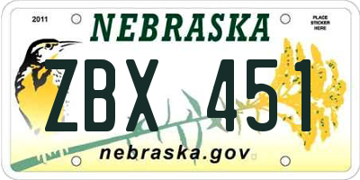 NE license plate ZBX451