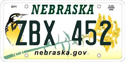 NE license plate ZBX452