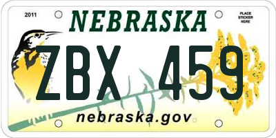 NE license plate ZBX459