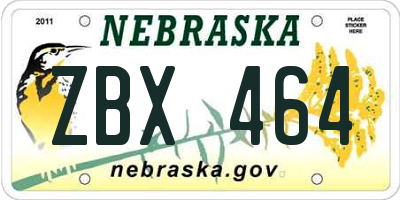NE license plate ZBX464