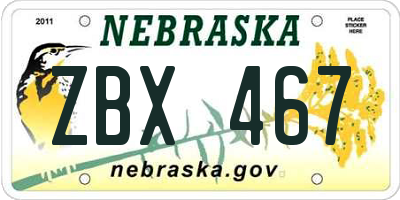 NE license plate ZBX467