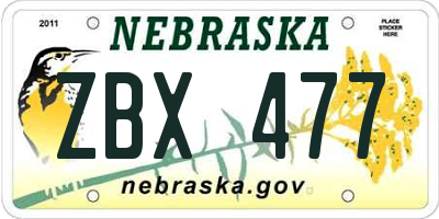NE license plate ZBX477
