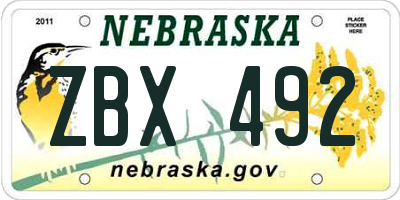 NE license plate ZBX492