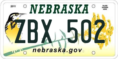 NE license plate ZBX502