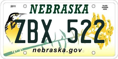NE license plate ZBX522
