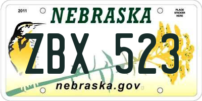 NE license plate ZBX523