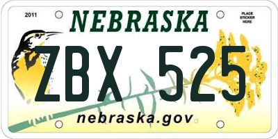 NE license plate ZBX525