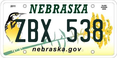 NE license plate ZBX538