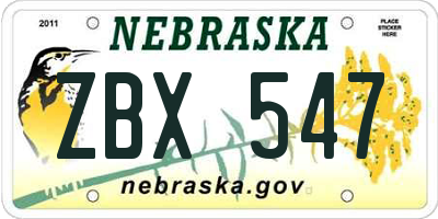 NE license plate ZBX547
