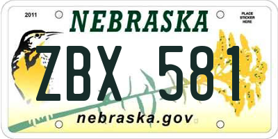 NE license plate ZBX581