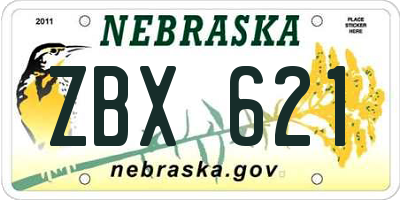 NE license plate ZBX621