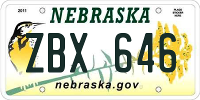 NE license plate ZBX646
