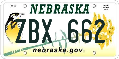 NE license plate ZBX662
