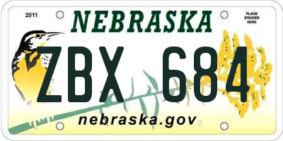 NE license plate ZBX684