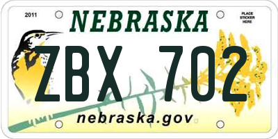 NE license plate ZBX702