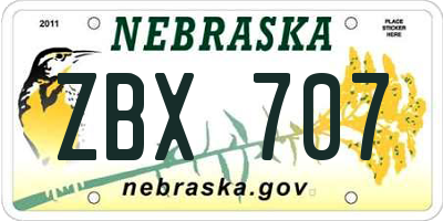 NE license plate ZBX707