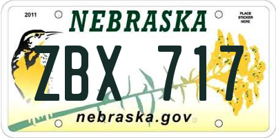 NE license plate ZBX717
