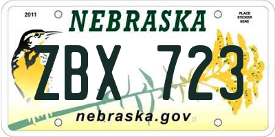 NE license plate ZBX723