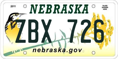 NE license plate ZBX726