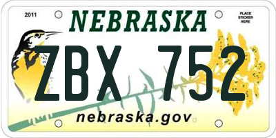 NE license plate ZBX752