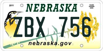 NE license plate ZBX756