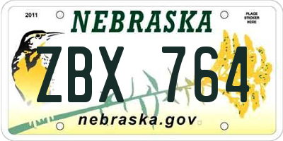NE license plate ZBX764