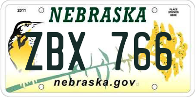 NE license plate ZBX766