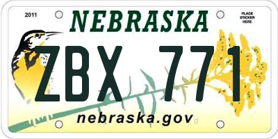 NE license plate ZBX771