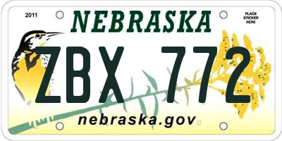 NE license plate ZBX772