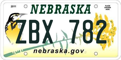 NE license plate ZBX782