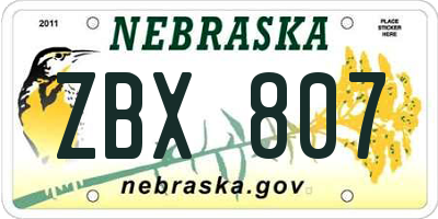 NE license plate ZBX807