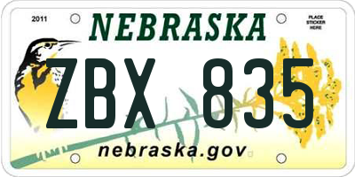 NE license plate ZBX835