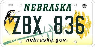 NE license plate ZBX836