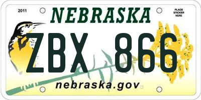 NE license plate ZBX866