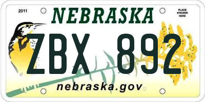 NE license plate ZBX892