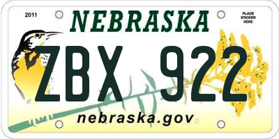 NE license plate ZBX922