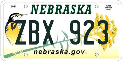 NE license plate ZBX923