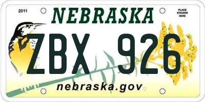 NE license plate ZBX926