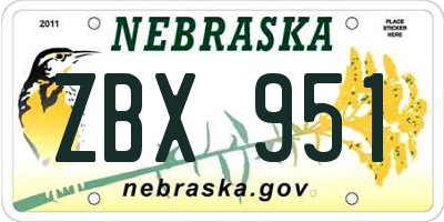 NE license plate ZBX951