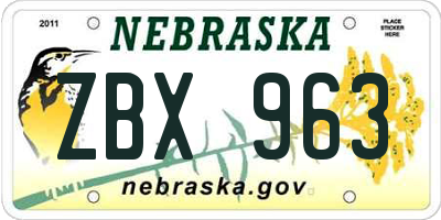 NE license plate ZBX963