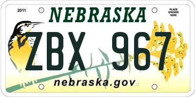 NE license plate ZBX967