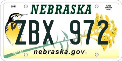 NE license plate ZBX972