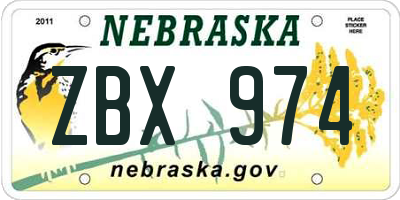 NE license plate ZBX974