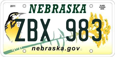 NE license plate ZBX983