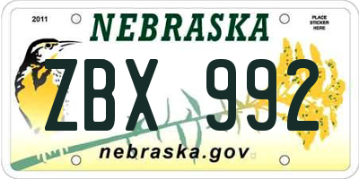 NE license plate ZBX992