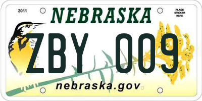 NE license plate ZBY009